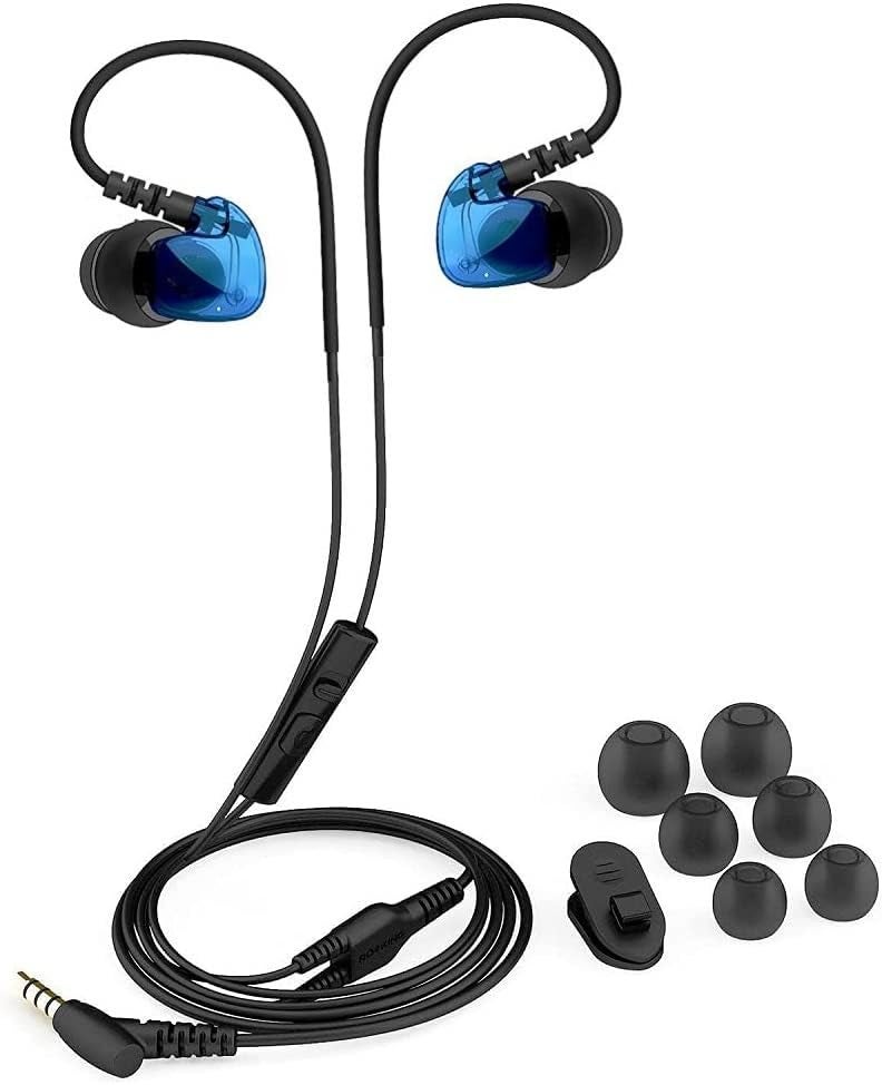 Granvela GV1 HD Sports in-Ear Headphones, IPX5 Waterproof Running Earbuds Wired with Mic, Phone-Call Answering,Memory Wire Earhook and Clip - Blue - Image 3